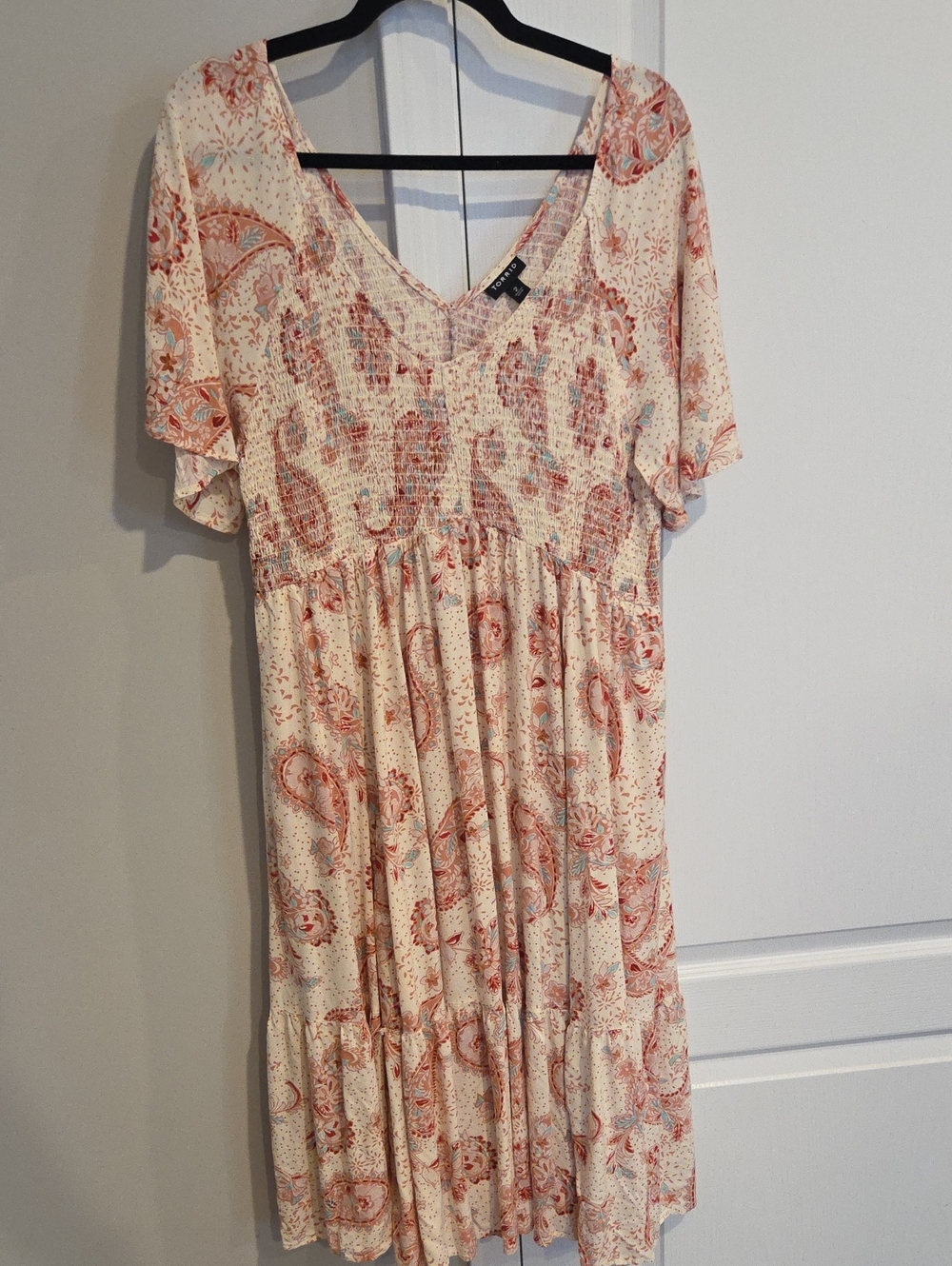 torrid Cream Paisley Midi Dress with Rust Accents